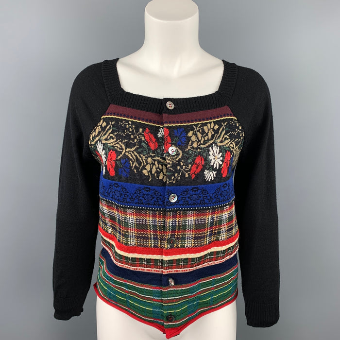 COMME des GARCONS TRICOT Size S Multi-Color Print Cotton Blend Cardigan