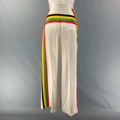 CELINE Size 2 Cream Multi-Color Silk Stripe Wide Leg Dress Pants