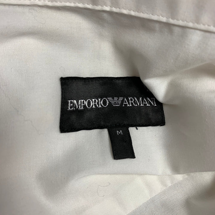 EMPORIO ARMANI Size M White Cotton Zip Up Short Sleeve Shirt