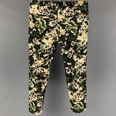 MSGM Size 32 Black Green Floral Cotton Cuffed Casual Pants
