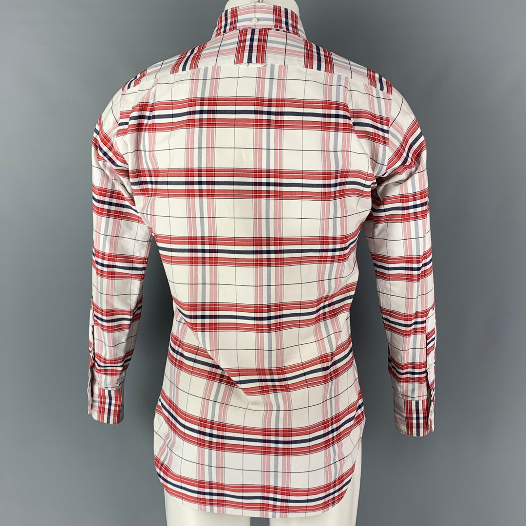 THOM BROWNE Size S White Red Plaid Cotton Button Down Long Sleeve Shirt