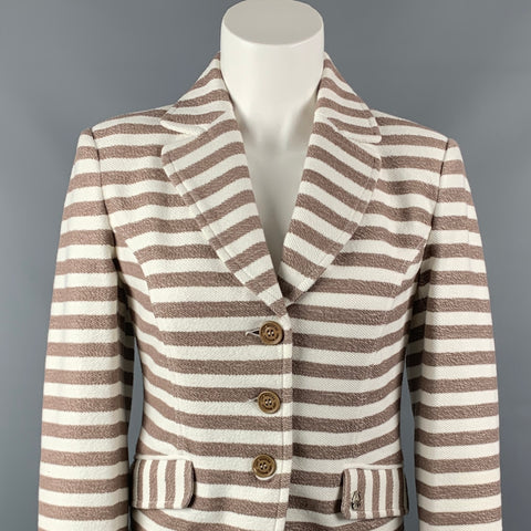 LOVE MOSCHINO Size 4 Cream & Taupe Stripe Cotton Jacket