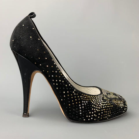 GIUSEPPE ZANOTTI Talla 6 Zapatos de tacón de ante con cristales en negro y plateado