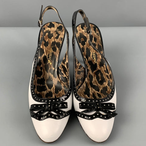 DOLCE & GABBANA Size 7 White Black Leather Color Block Slingback Pumps