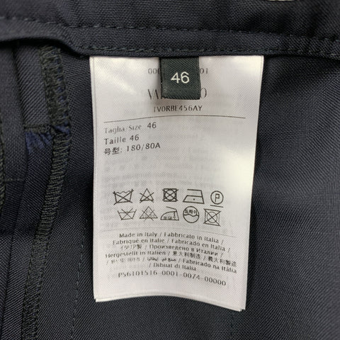 VALENTINO Taille 30 Pantalon habillé plissé en laine color block bleu marine et vert