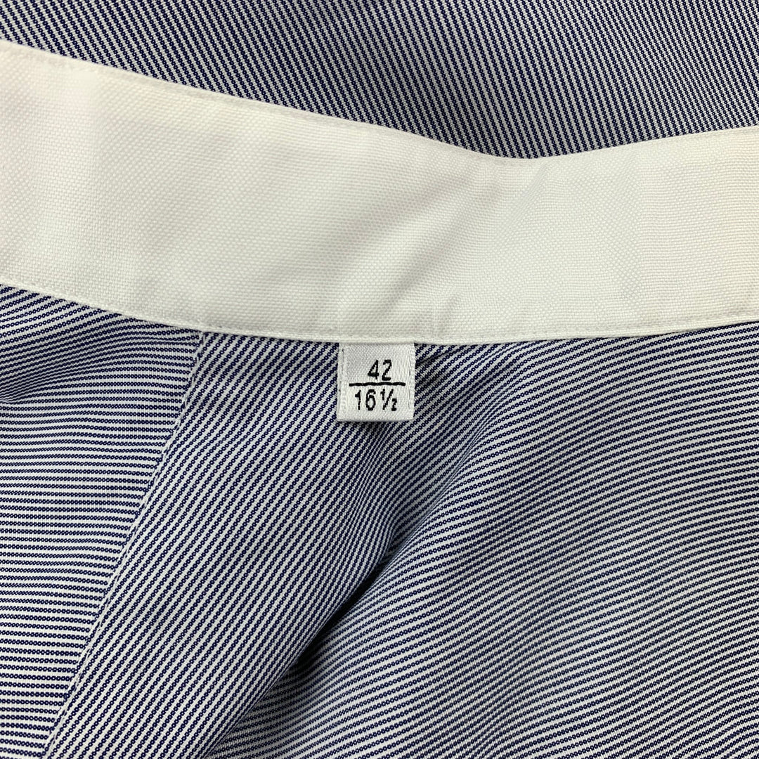 SAINT LAURENT Taille L Chemise à manches longues en coton à fines rayures bleu marine et blanc