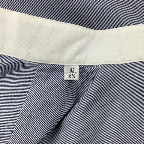 SAINT LAURENT Size L Navy & White Pinstripe Cotton Long Sleeve Shirt