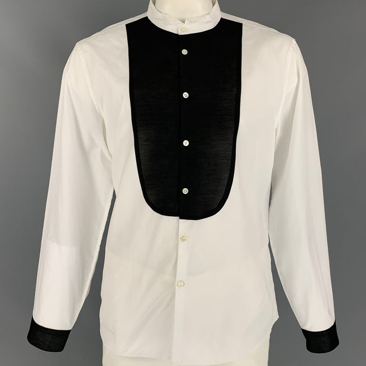 JOHN VARVATOS Size XL White & Black Cotton Tuxedo Long Sleeve Shirt