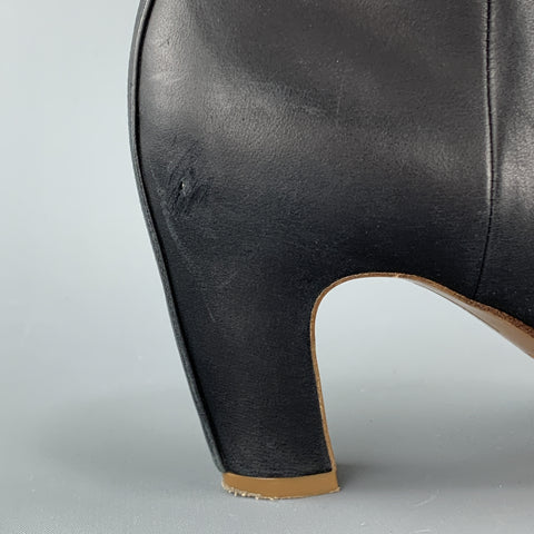MAISON MARTIN MARGIELA Size 7.5 Navy Leather Peep Toe Ankle Boots