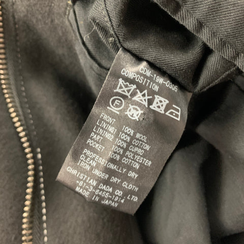 CHRISTIAN DADA Size 38 Black Contrast Stitch Wool Hooded Melton Coat
