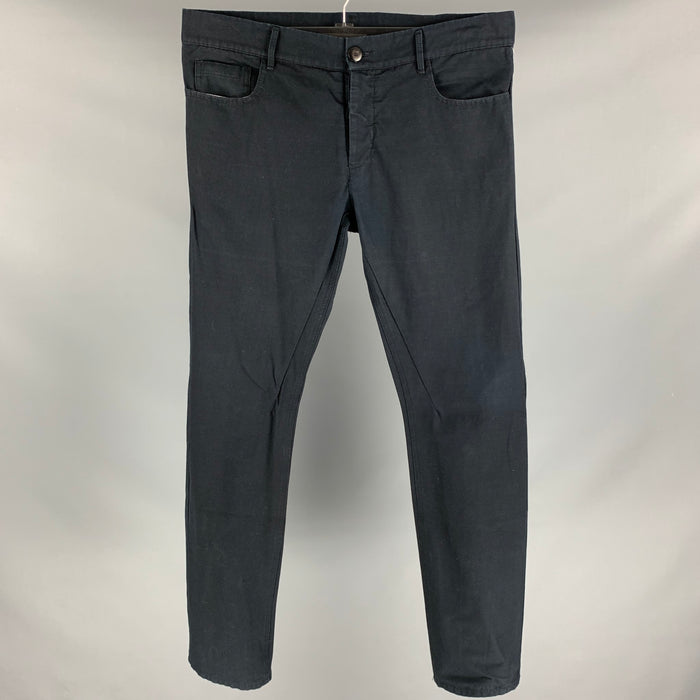 RICK OWENS Size L Black Textured Cotton Button Fly Casual Pants