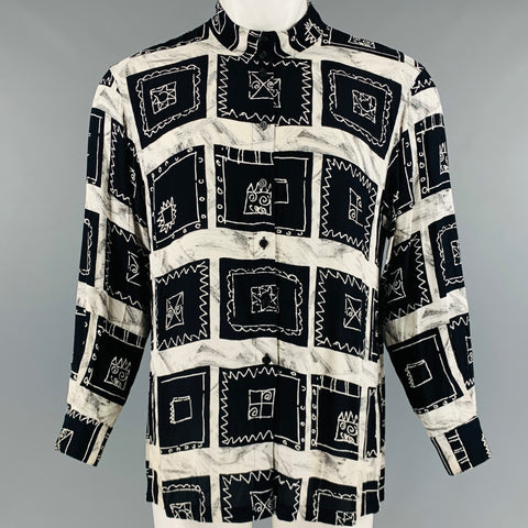 PACO RABANNE Taille M Chemise à manches longues en rayonne carrés crème noire