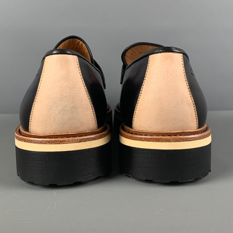 SATURDAYS NYC Size 10.5 Black Tan Color Block Leather Chuncky Heel Loafers