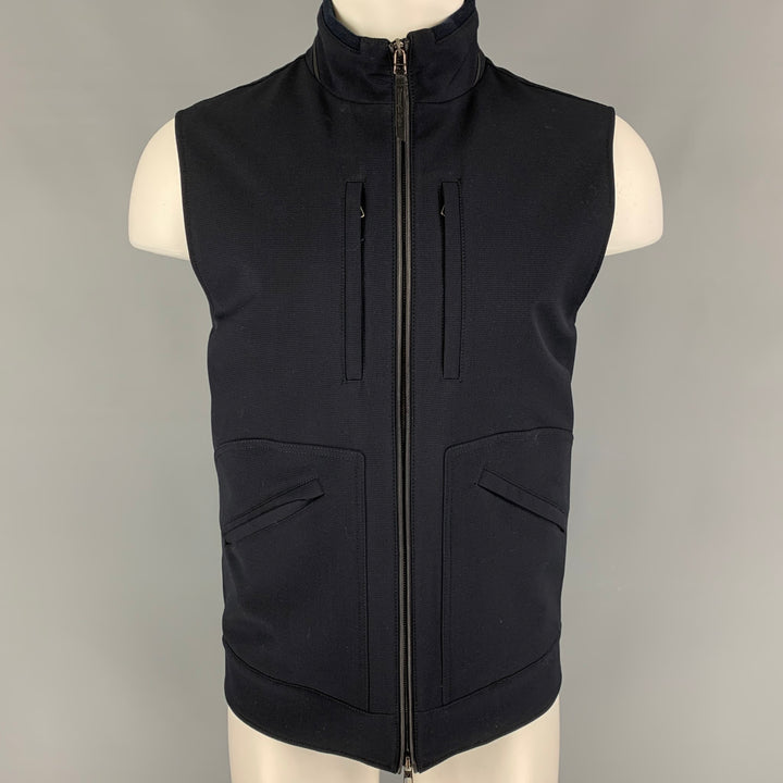 ERMENEGILDO ZEGNA Size 40 Navy Mohair Wool Zip Up Vest