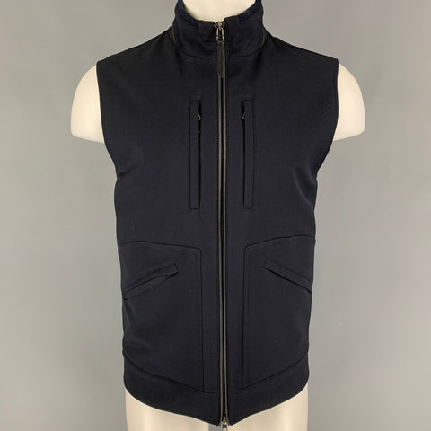 ERMENEGILDO ZEGNA Talla 40 Chaleco con cremallera de lana mohair azul marino