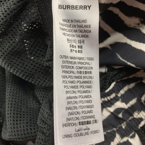 BURBERRY Size M Black White Animal Print Polyamide Drawstring Swim Trunks