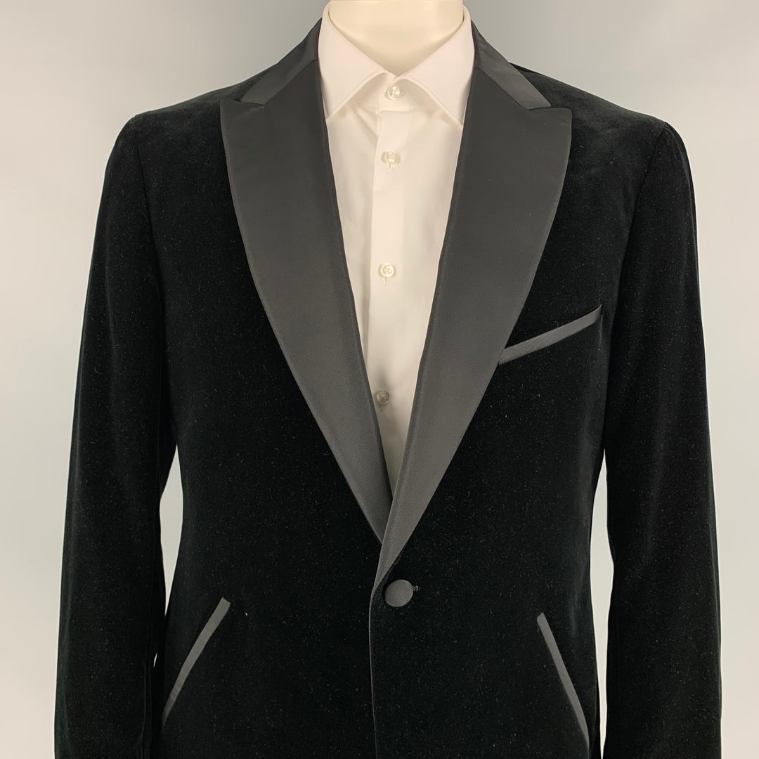 RALPH LAUREN Collection Size 44 Regular Black Velvet Cotton Peak Lapel Tuxedo Sport Coat