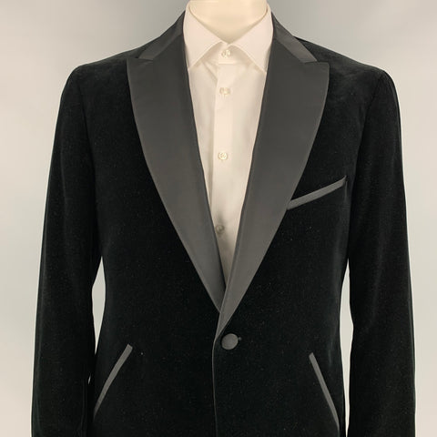 RALPH LAUREN Collection Size 44 Regular Black Velvet Cotton Peak Lapel Tuxedo Sport Coat
