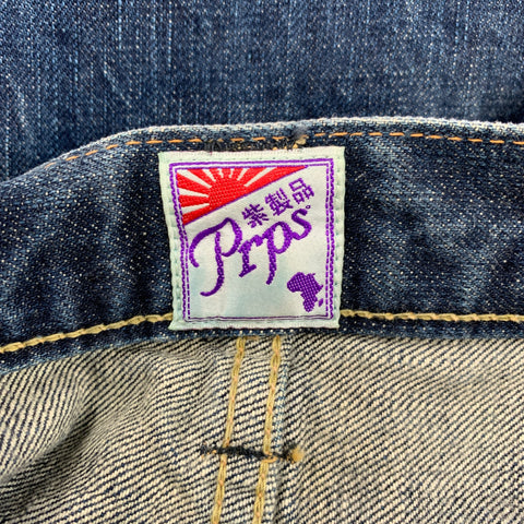 PRPS Talla 34 Vaqueros con bragueta de botones de mezclilla con orillo azul oscuro