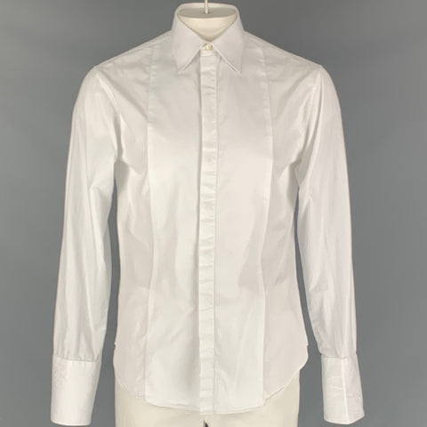 ARMANI COLLEZIONI Size L White Solid Cotton French Cuff  Long Sleeve Shirt