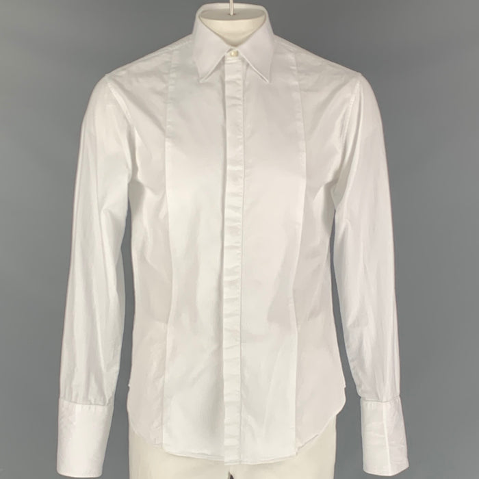 ARMANI COLLEZIONI Talla L Camisa blanca de manga larga con puño francés de algodón liso