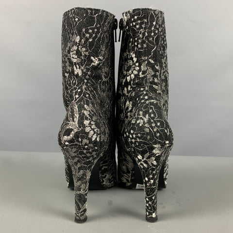 CHARLES JOURDAN Size 5 Black Grey Leather Floral Side Zipper Boots