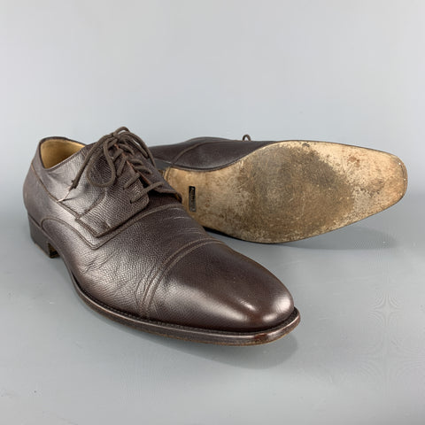 GUCCI Size 12 Brown Textured Leather Cap Lace Up Dress Shoes