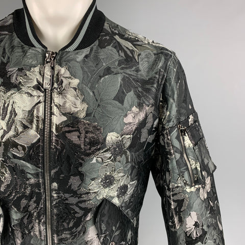 DOLCE & GABBANA Spring 2022 Size 36 Black Metallic Floral Bomber Jacket