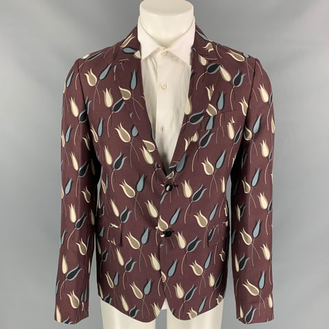 VALENTINO Size 38 Purple & Grey Floral Silk Notch Lapel Sport Coat