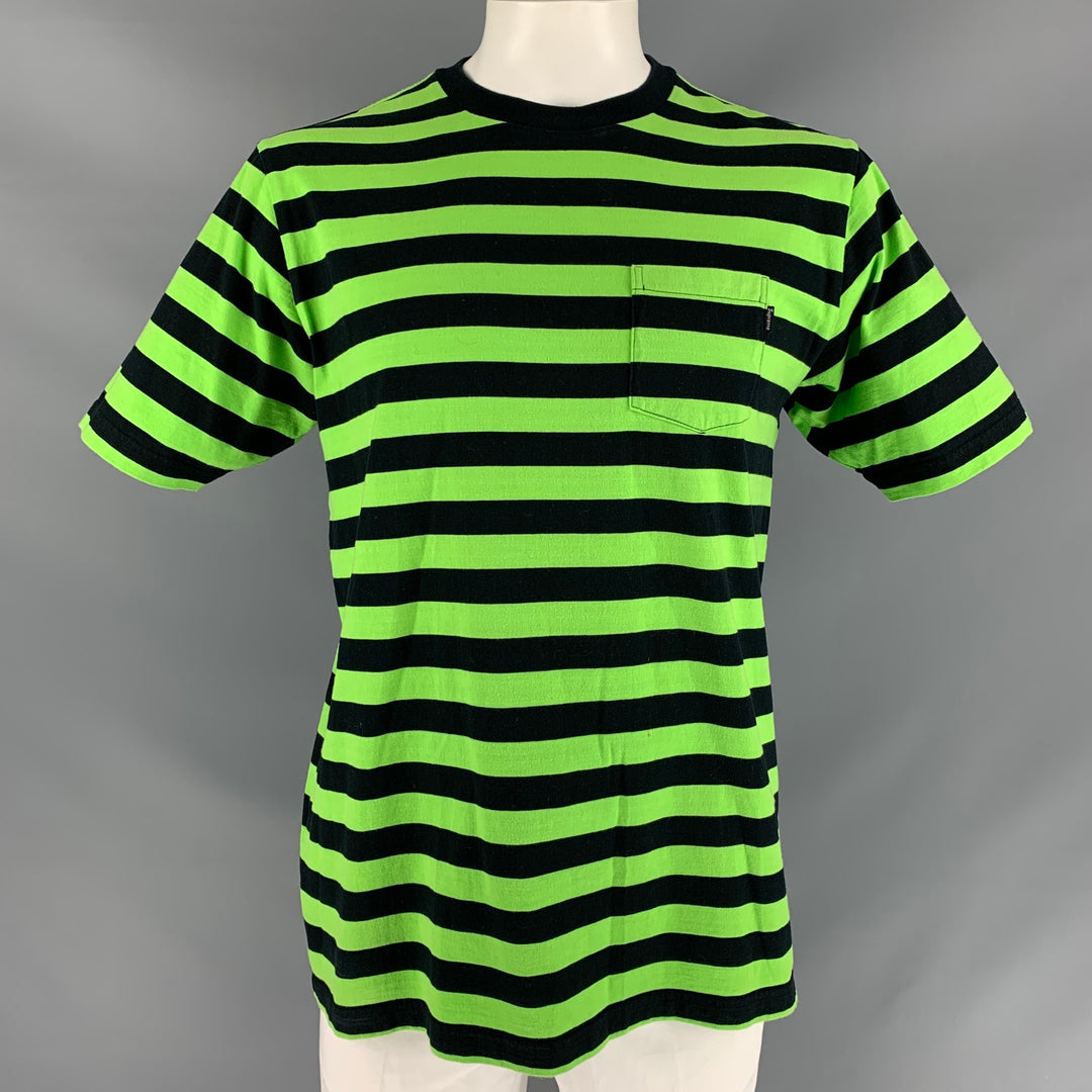 SUPREME Size XL Green Black Stripe Cotton Crew-Neck T-shirt