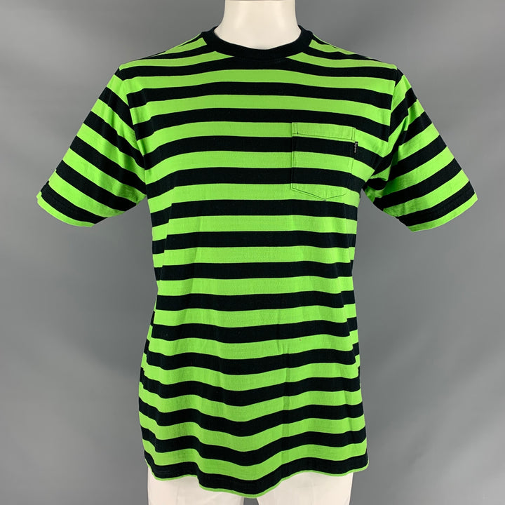 SUPREME Size XL Green Black Stripe Cotton Crew-Neck T-shirt