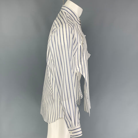 COMME des GARCONS HOMME PLUS Size M White Navy Stripe Cupra Long Sleeve Shirt