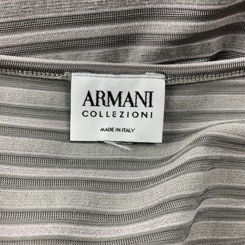 ARMANI COLLEZIONI Size L Gray Stripe Textured Boat Neck T-shirt