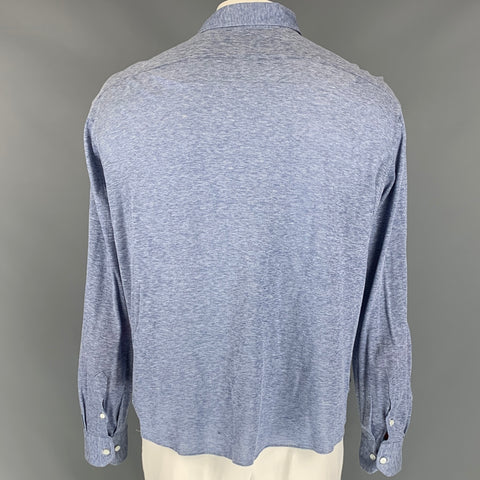 BERLUTI Size XXL Blue & White Cotton / Linen Button Down Long Sleeve Shirt