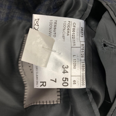 CANALI Size 34 Grey & Navy Plaid Wool Single Breasted Sport Coat