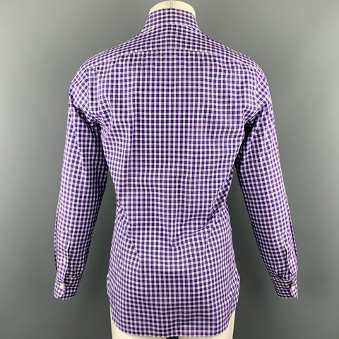 DE CORATO Size S Navy & Purple Plaid Cotton Button Up Long Sleeve Shirt