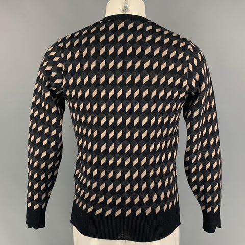 PS by PAUL SMITH Size S Black Grey Taupe Rhombus Merino Wool V-Neck Sweater