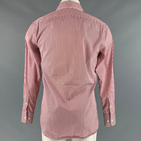 SUITSUPPLY Size M Red White Stripe Cotton Spread Collar Long Sleeve Shirt