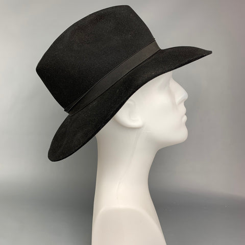BORSALINO Size 7.5 Black Felt Ribbon Trim Hats