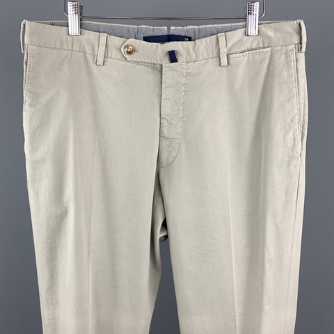 INCOTEX Size 34 x 35 Ivory Cotton Zip Fly Casual Pants