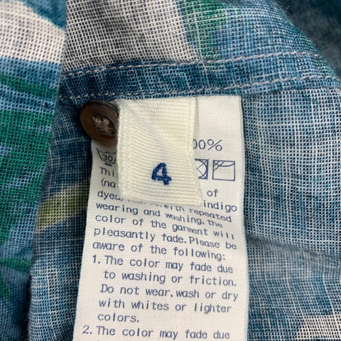45rpm Size L Light Grey & Blue Floral Print Cotton Pop-Over Short Sleeve Shirt