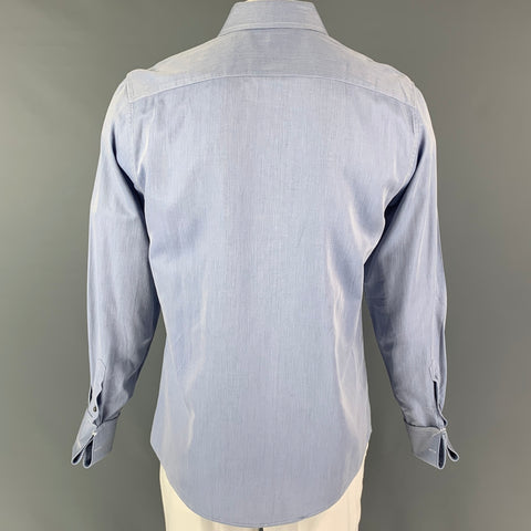 GUCCI Size L Blue Textured Cotton French Cuff Long Sleeve Shirt