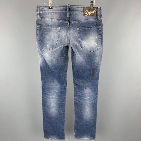 DSQUARED2 Size 32 Blue Washed Corduroy Distressed Jeans