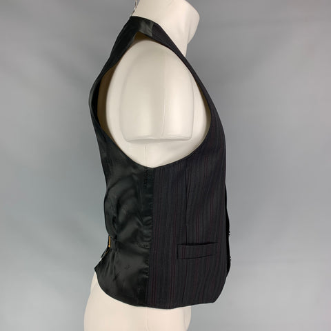 DOLCE & GABBANA Size 38 Black & Burgundy Stripe Wool Classic Vest