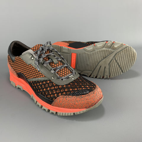 LANVIN Size 7 Orange MIxed Mesh Reflective Sneakers