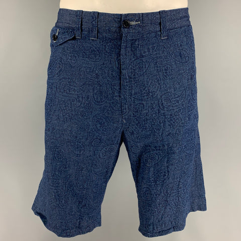 UNIONMADE x JS HOMESTEAD Taille 36 Short bleu marine Paisley Zip en coton/lin