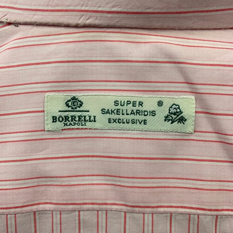 BORRELLI Size M Pink Stripe Cotton Button Up Long Sleeve Shirt