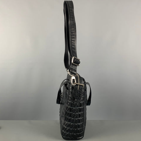 BRUCEGAO Black Crocodile Leather Cross Body Bags