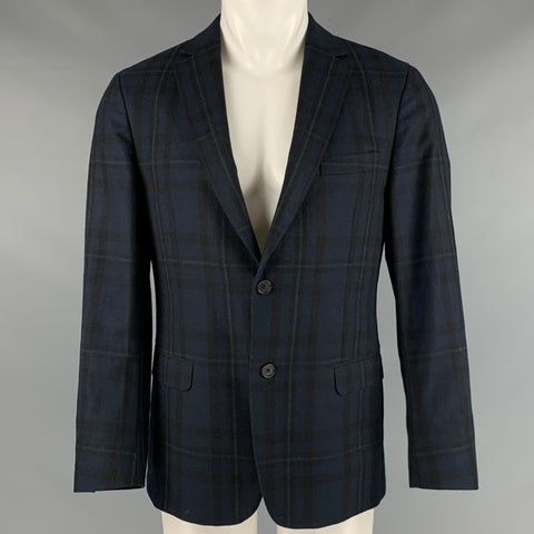 ERMENEGILDO ZEGNA Size 40 Black Navy Blackwatch Plaid Wool Sport Coat