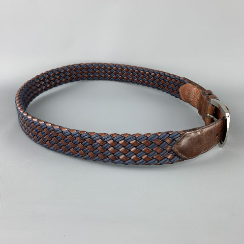ALLEN EDMONDS Size 36 Woven Brown & Blue Leather Silver Tone Buckle Belt